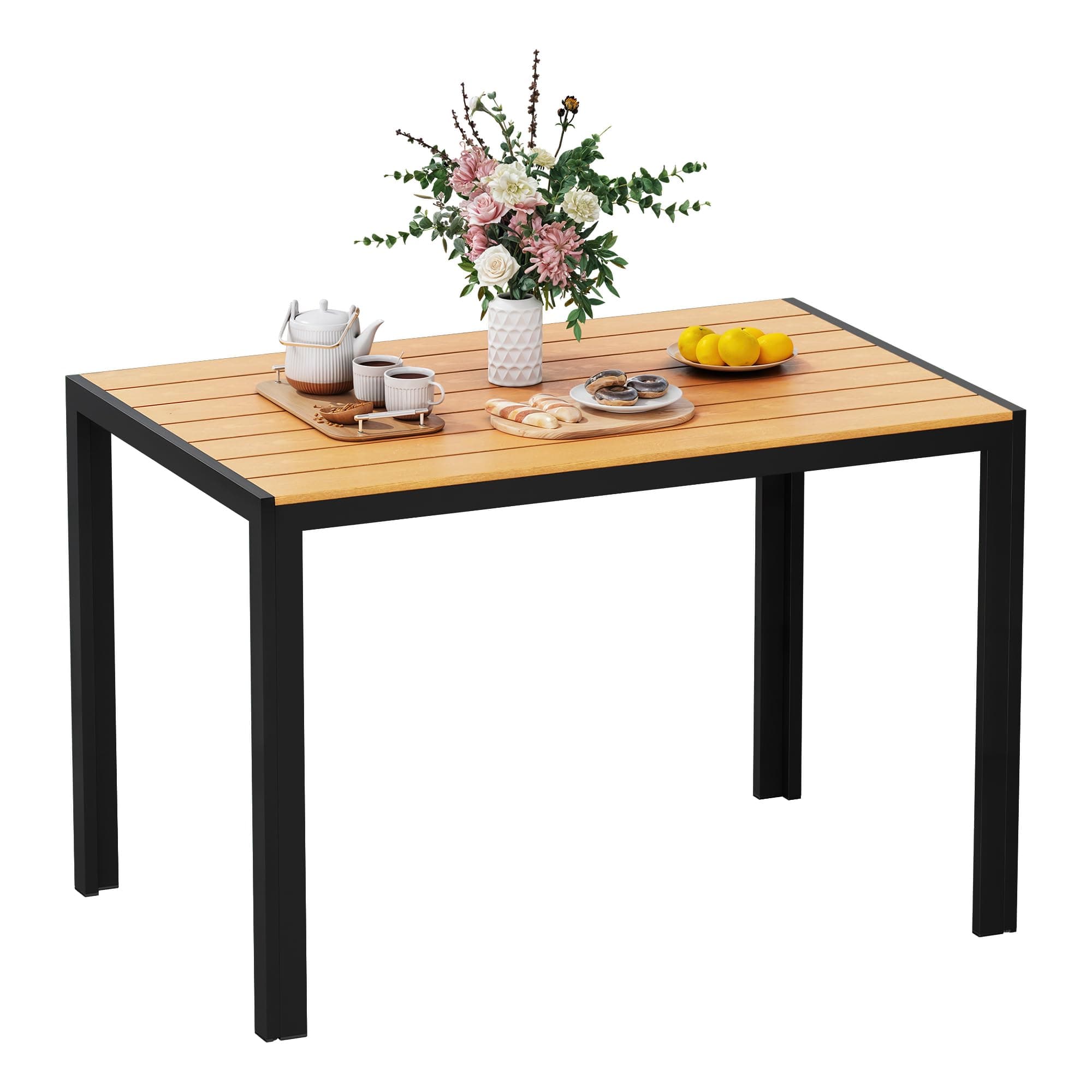 Amopatio Gartentisch Wetterfest 110×70 cm, WPC Balkontisch Aluminium, Rechteckiger Terrassentisch UV-beständig Gartenmöbel für Garten & Outdoor, Moderner Esstisch Schwarz-Braun Schwarz-braun 110×70x73 cm Angebot bei HelloDeals