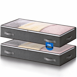 2 Stück 90L Unterbettkommode, Unterbett Aufbewahrungsbox mit deckel, Faltbare Kleidung Aufbewahrung Aufbewahrungstasche für Bettdecken Kleidung Unterbett Kleiderschrank, Grau 2pcs Grau Angebot bei HelloDeals