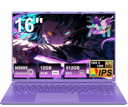 Gaming Laptop 16 Zoll Win 11 Notebook 12+512GB SSD Unterstützung 1TB | 1920x1200 Notebook 4-Core Celeron N5095 (bis 2.9GHz) Laptop mit 5G WiFi Mini HDMI Deutscher Tastaturschutz-Lila violett 16.0 Zoll Angebot bei HelloDeals