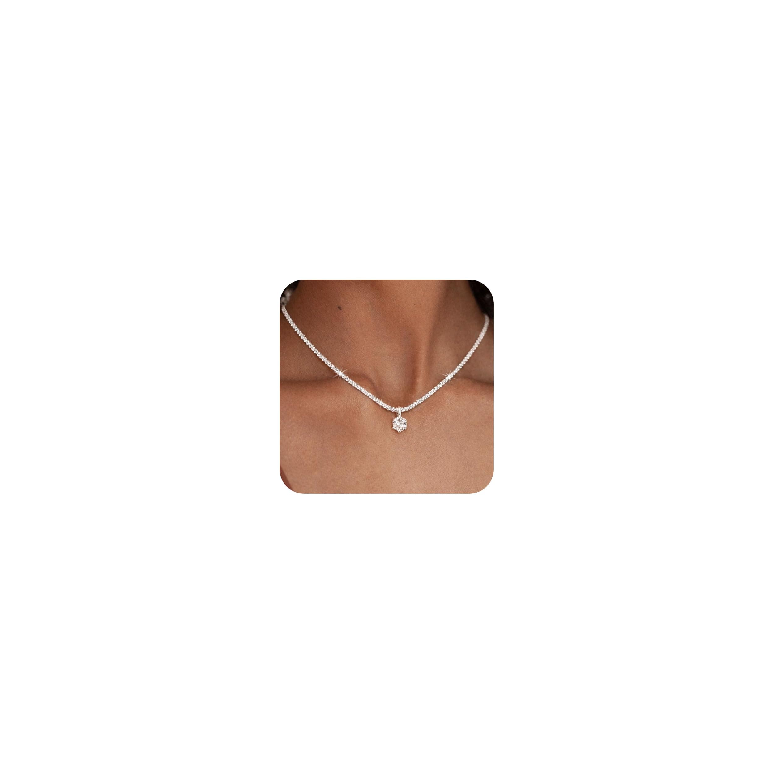 Maynor Geburtsstein Halskette Damen 925 Sterling Silber Kette Zirkonia Anhänger in 12 Farben,Personalisiert Wasserfest Mode Schmuck Ketten Geschenk für Frauen & Mädchen Klarer Zirkonia (Apr.) Angebot bei HelloDeals