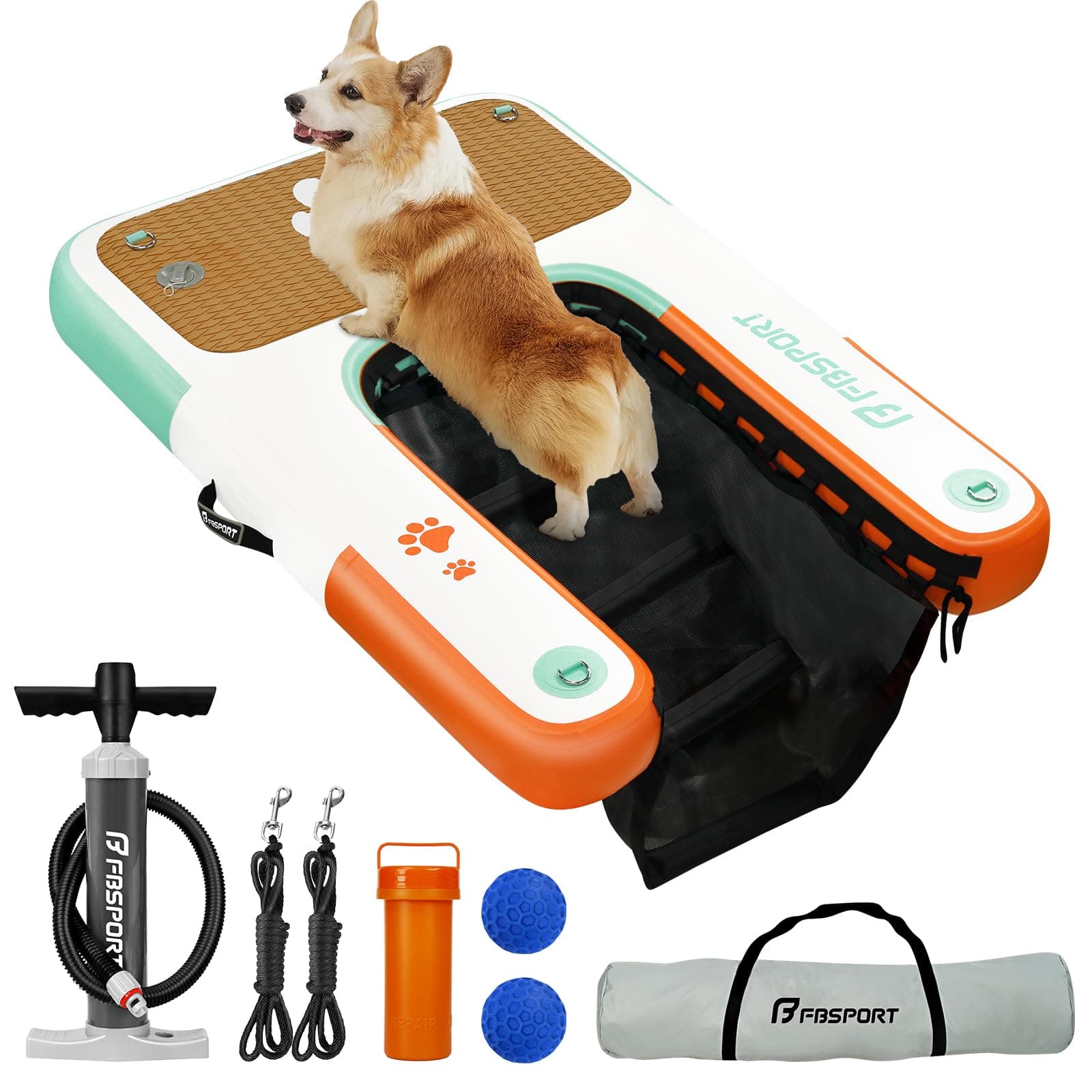 FBSPORT Hunderampe Aufblasbare Hunde Wasserrampe, Hundeboot Rampe Schwimmende Dock Leiter für Pool, Boot, Seen, rutschfeste Eva-Schwimmleiter für Hunde bis zu 100 kg 120x100x15cm Orange Angebot bei HelloDeals