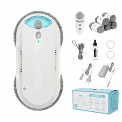 Fensterputzroboter mit Bidirektionaler Ultraschall-Wasserstrahl, | Doppelhelix4800-6400Pa,Extern und Intern 85 ml Tank, Kantenerkennung, Gründliche Reinigung, Hinterlässt Keine Spuren Weiß Angebot bei HelloDeals