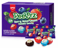 AMOS Peelerz Fruchtgummis Schälbare Beeren Süßigkeiten Candy 240g | Interaktiver Beeren-Naschspaß zum Schälen! Mit echtem Fruchtsaft. Perfekt für Partys, Geschenke & Filmabende Beerenmix 4 Geschmacks - 240g Angebot bei HelloDeals