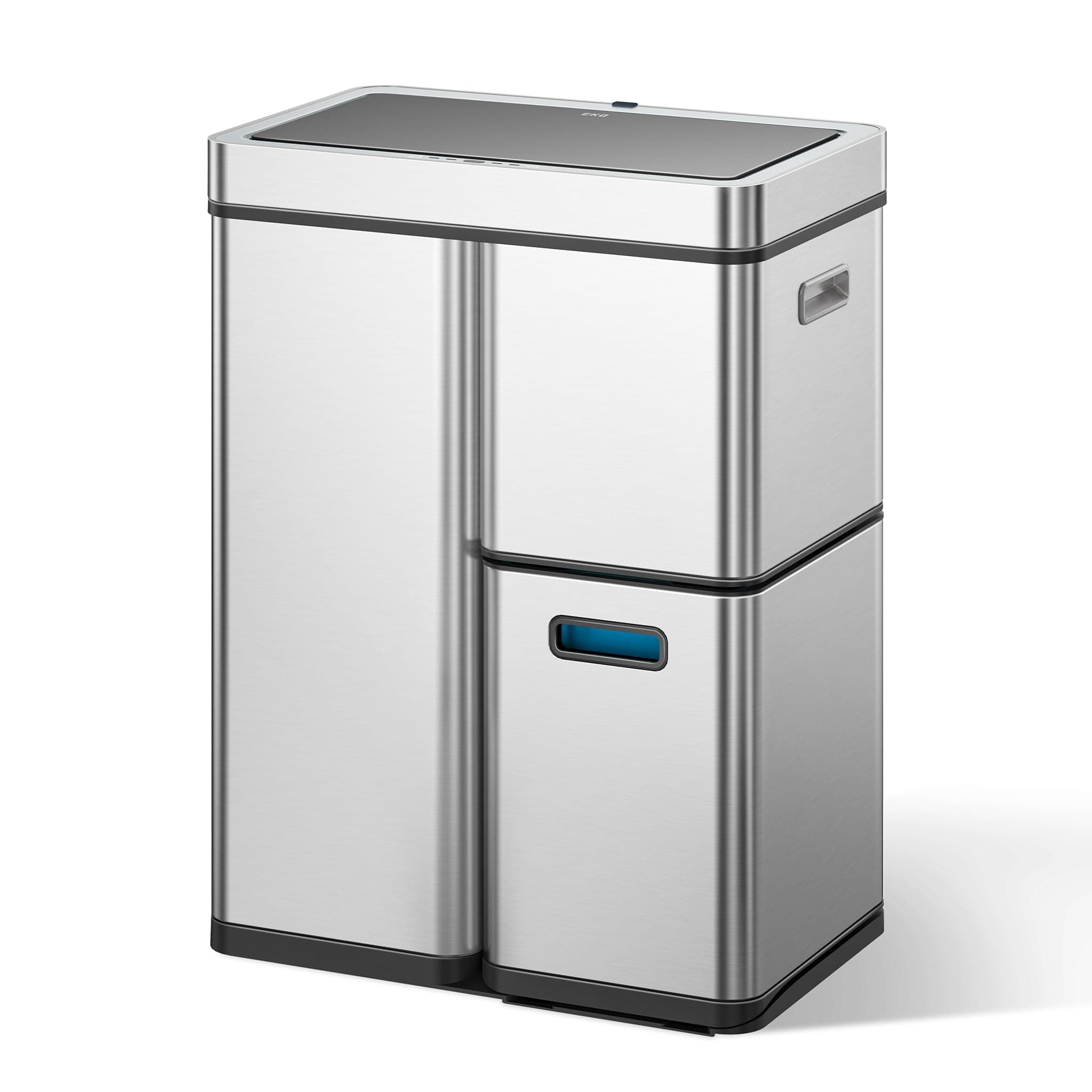 EKO Mirage Plus Mülltrennsystem mit 3 Fächer, 2 x 15 L und 30 L, Recycler Mülleimer mit Sensor, 3 Kunststoff Inneneimer, Automatischer Abfalleimer mit Deckel, großer Mülleimer Küche 60l, Edelstahl 30+15+15 Liter-Edelstahl Angebot bei HelloDeals