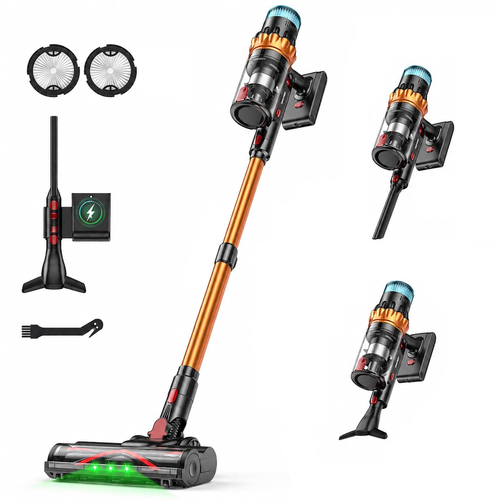 TechRise Akku-Stabstaubsauger, 58KPA/680W/70 Min, LED-Touchscreen, 3+Smart-Modi, Anti-Tangle & 8-in-1-Filter, selbststehend – für Teppich, Hartböden & Tierhaare Schwarz-gold Angebot bei HelloDeals
