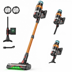 TechRise Akku-Stabstaubsauger, 58KPA/680W/70 Min, LED-Touchscreen, 3+Smart-Modi, Anti-Tangle & 8-in-1-Filter, selbststehend – für Teppich, Hartböden & Tierhaare Schwarz-gold Angebot bei HelloDeals
