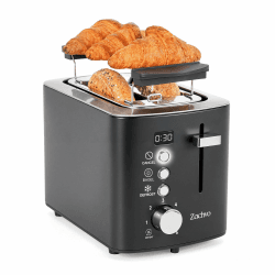 Edelstahl Toaster 2 Scheiben mit Digital Countdown und Bagelfunktion | Mit Brötchenaufsatz, 6 Bräunungsstufen, Auftauen, Aufwärmen, Krümelschublade und Toastschlitzen 130 × 35 × 123 mm Mattschwarz Angebot bei HelloDeals