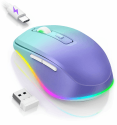 seenda Kabellose Maus mit Jiggler, RGB-Beleuchtung, 2000 DPI, Blaugrün&Lila | Wiederaufladbare 2.4G Funkmaus mit Beleuchtung, für PC, Laptop, Computer, Windows Angebot bei HelloDeals