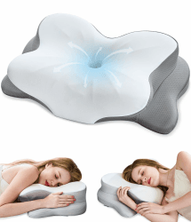 Nackenkissen, ergonomische Memory-Schaum-Kissen zur Linderung von Nackenschmerzen mit atmungsaktivem Kissenbezug, konturiertes Nackenstützkissen für Seiten-, Rücken- und Bauchschläfer Weiß Angebot bei HelloDeals