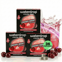 waterdrop® Microenergy CHERRY – 36 Waterdrop Drops Würfel mit natürlichem Koffein 90mg – Alternative zu Energy Drinks – Zuckerfreies Geschmackspulver für Getränke – Flavour Drops im Wasser auflösen Cherry Boost 3er Pack Angebot bei HelloDeals