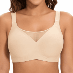 Jiuday BH Damen ohne Bügel Große Brüste Starker Halt Soft Jelly Bra Bügelloser Push Up Seitenträger BH Nahtloser Bequem T Shirt Gepolstert Mesh Bralette Beige XXL Angebot bei HelloDeals