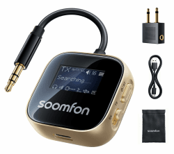 SOOMFON aptX Bluetooth Adapter Flugzeug, 2 in 1 Bluetooth Sender Empfänger | Bluetooth Transmitter für TV/Stereoanlage/Fitness mit aptX HD/Low Latency, Bluetooth 5.3 Splitter für 2 Kopfhörer mit Display Angebot bei HelloDeals