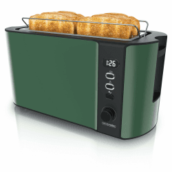 Arendo - Edelstahl Toaster Langschlitz 4 Scheiben - Defrost Funktion - wärmeisolierendes Gehäuse - mit integrierten Brötchenaufsatz - 1500W - Krümelschublade - Display mit Restzeitanzeige F: Grün Angebot bei HelloDeals