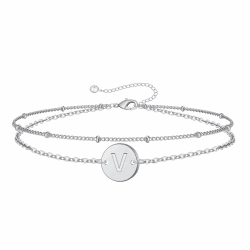 TINGN Armband Damen Gold Silber, 18K Gold/Weißgold Vergoldet Zwei in Einem Armband mit Buchstaben Monogramm Scheiben Armbänder Geschenke für Teenager Mädchen, Geburtstagsgeschenke für Frauen Freundin V - Silber Angebot bei HelloDeals