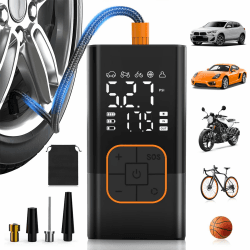 Elektrische Luftpumpe, Kabellose Elektrische Reifenpumpe & Fahrradpumpe mit Digitalem Manometer (150 PSI), Dualwertanzeige, LED-Leuchte, Tragbarer Fahrradpumpe für Auto/Fahrrad/Motorrad/Ball Schwarz Angebot bei HelloDeals