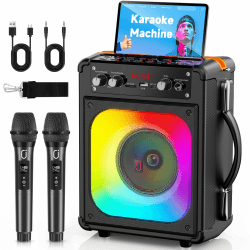 HWWR Karaoke Maschine mit 2 Mikrofonen, All-in-One Karaoke Anlage mit 5,25" Tieftöner, Echo-Anpassung, kräftigem Bass, Karaoke-Modus, TWS, TV & Gitarrenanschluss für Familie,Gartenparty,Geburtstag,BBQ Schwarz TX06 Angebot bei HelloDeals
