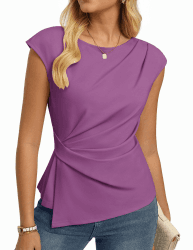 GRACE KARIN Tshirt Damen Elegante Wickelbluse Oberteile Business Work Bluse | Sommer Elegante Flügelärmeln Tops Oberteile Damenbluse mit Raffung-Design, Perfekt für Büro, Freizeit und Alltag M Dunkelviolett Angebot bei HelloDeals