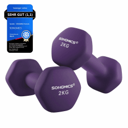 SONGMICS Kurzhanteln 2er Set Hanteln Hexagon Neopren Beschichtung Krafttraining Workout Fitness Training Zuhause 2 x 2 kg，Violett Angebot bei HelloDeals