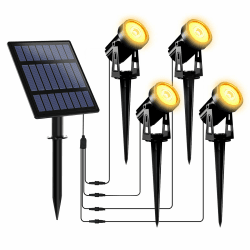 T-SUNUS Gartenstrahler Solar, Solarstrahler für Außen Garten Warmweiß, IP65 Wasserdicht, 2 Helligkeitsmodi, Auto ON/OFF Solarlampen für Außen Baum Terrasse Hof Gartenweg 4 Stück Gelb Angebot bei HelloDeals