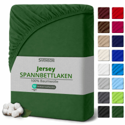 Svenson Jersey-Spannbettlaken aus Baumwolle - weich, elastisch und bequem für den täglichen Gebrauch, 140x200 cm, Dunkel Grün 140x200 cm Dunkel Grün Angebot bei HelloDeals