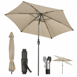 Sekey 270cm Sonnenschirmmit Kurbel und Auto Kippen,Marktschirm für Terrasse，Balkon & Garten,Windfest Stabil UPF 50+,Taupe,Rund Taupe 270 cm Angebot bei HelloDeals