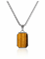 Dog Tag Halskette Herren Tigerauge Edelstein Anhänger mit Edelstahl Kette Heilsteine Minimalistisch Mode Schmuck Spirituelle Geschenke für Männer Frauen Angebot bei HelloDeals