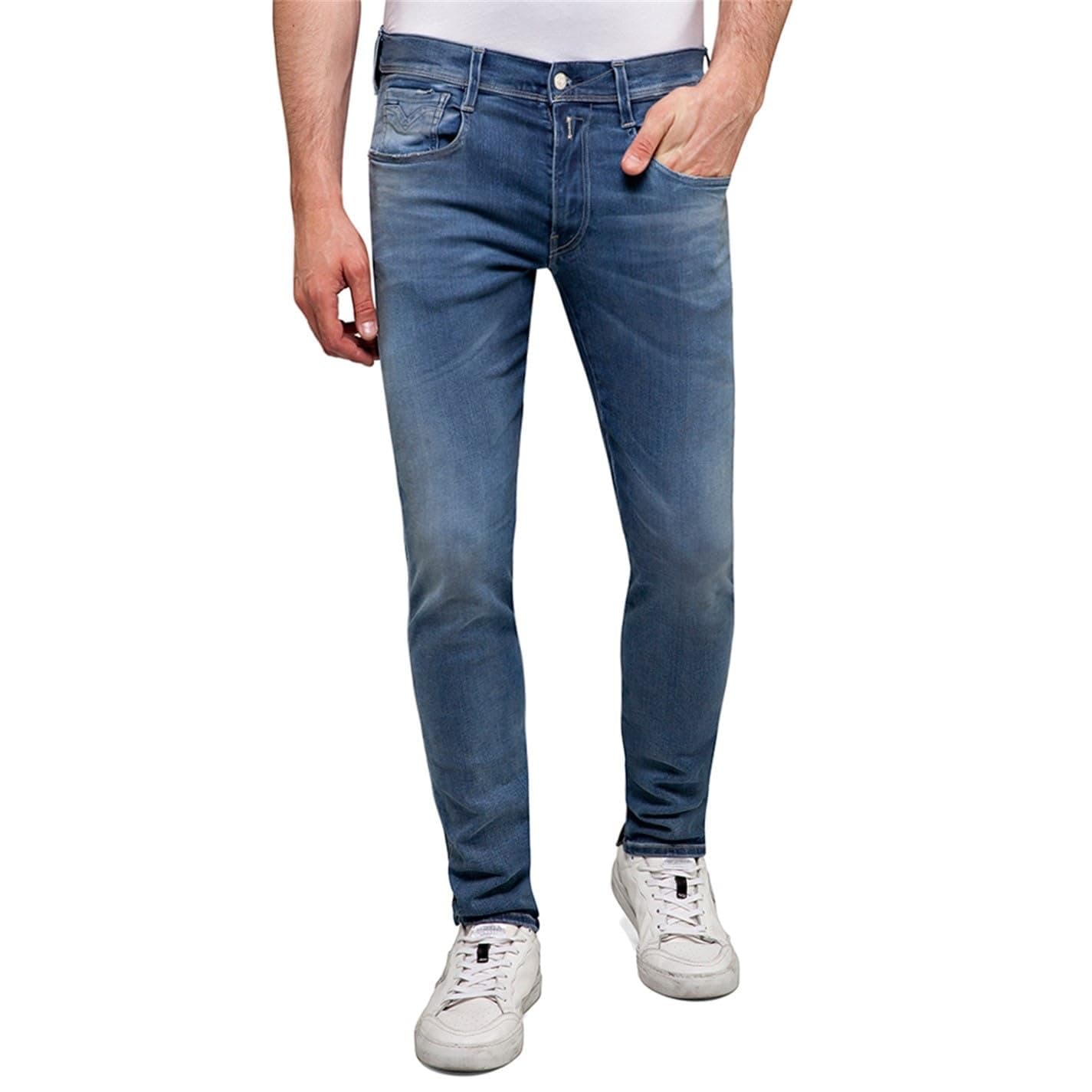 Replay Herren Jeans Anbass Slim-Fit mit Power Stretch 32W / 32L Medium Blue 009-1 Angebot bei HelloDeals