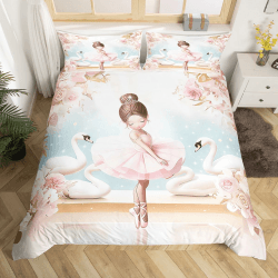 Homewish Rosa Ballerina Design Bettwäscheset 135x200cm Tanzballett bettbezug für Kinder Jungen Mädchen Teenager Erwachsene,Niedliche Kleine Tänzer Bettwäsche Schwan Rose Ballett Thema bettset Rosa Gelb Weiß 135*200+80*80*1 Angebot bei HelloDeals