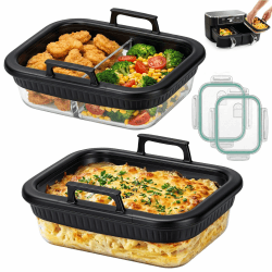 2 Stück Glas Auflaufform für Airfryer,Heißluftfritteuse Airfryer Zubehör für Ninja AF400EU/AF500EU/SL400EU,BPA-frei,Hitzebeständig,Herausneh Silikonring&Deckel,Spülmaschinengeeignet 2*Schwarz+frischhalte deckel 20.0 x 15.0 x 8.6cm Angebot bei HelloDeals
