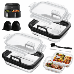 2 Stück Glas Auflaufform Airfryer, BPA-frei Glasform für Airfryer mit Deckel, Abnehmbaren Silikongriffen, Silikonhandschuh und 2 Reinigungsbürsten für Ninja AF400EU/DZ400EU/AF500EU/COSORI/Philips Angebot bei HelloDeals