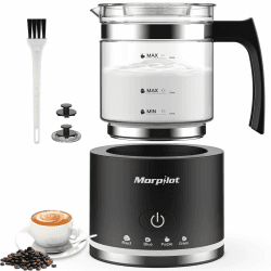Morpilot Milchaufschäumer Elektrisch, 130-500ml 600W, 4 in 1 Milchschäumer für Heißer und Kalter, Spülmaschinenfest, Visuelles Glas, Latte-Design, Schwarz Glas Schwarz Angebot bei HelloDeals