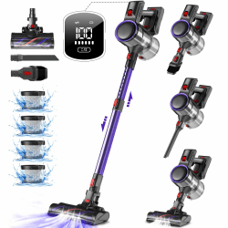 Akku Staubsauger Kabellos, 45000Pa Kabelloser Staubsauger mit Touchscreen, 50Mins, 1.6L, H13 HEPA, Anti-Tangle-Bürste, für Hartböden/Teppich/Tierhaare, Dunkellila Angebot bei HelloDeals