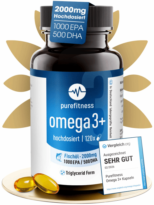 Purefitness Omega 3 Kapseln hochdosiert | 2000mg Fischöl mit 1000mg EPA & 500mg DHA | Nur 2 Kapseln täglich | 120 Softgels Triglycerid-Form | Clean Label | Laborgeprüft in Deutschland 120 stück (1er Pack) Angebot bei HelloDeals