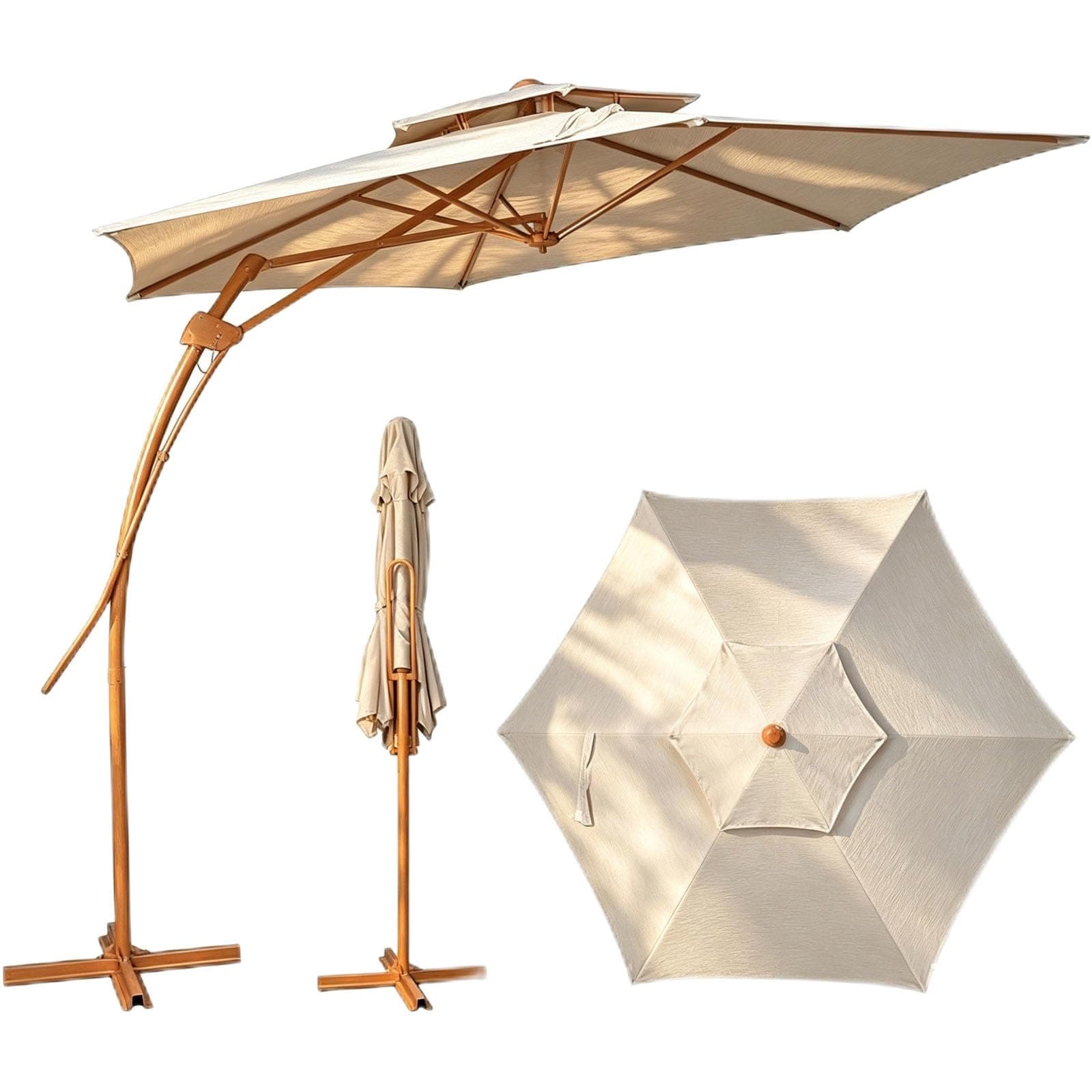 Sonnenschirm Balkon 300cm Gartenschirm Ampelschirm mit Kurbel UV-Schutz,Doppel-Top Design,Kurbelschirm mit 6 robusten Streben,für Garten Terrasse Balkon, inkl, Beige Angebot bei HelloDeals