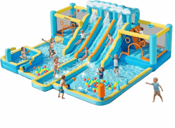 FBSPORT Aufblasbare Hüpfburg mit Gebläse,wasserpark hüpfburgen mit Wasserrutsche, Planschbecken, Sprungbereich & Kletterwand, für Innen- und Außenbereich Lx-003 558×589×230 cm 1 Angebot bei HelloDeals