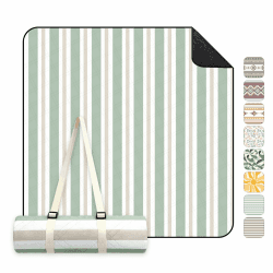 Sekey Picknickdecke Wasserdicht 150x200 cm, Stranddecke Sandfrei | Gepolstert, Dreischichtige Struktur, PEVA-Wasserfestboden, Bindegurt-Trageriemen, geeignet für Picknick, Camping, Strand 150x200 cm Salbeigrün - Streifen Angebot bei HelloDeals