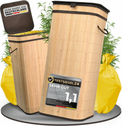 Gelber Sack Ständer stabil mit Deckel aus premium Bambus 80L – Stabiler Müllsackständer – Gelber Sack Behälter – Stilvoller Mülleimer Gelber Sack – Nachhaltig & Robust Angebot bei HelloDeals