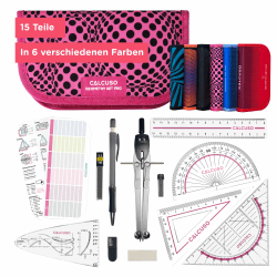 CALCUSO GEOMETRIE SET PRO in pinker Federmappe/Federmäppchen mit Zirkel und Geodreieck - Praktisches Mäppchen für Schule, Uni, Büro und Zeichnungen - Ideal als Geometrie-Set für die Schule Angebot bei HelloDeals