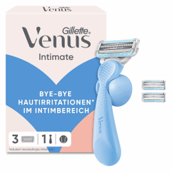 Gillette Venus Intimate, Intimrasierer für Frauen, Hellblau | Nassrasierer, Rasierer für Den Intimbereich, Damenrasierer, Inkl. 3 Ersatzklingen, Handstück, Duschhalterung Angebot bei HelloDeals