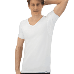 Anti Schweiß Shirt - T-Shirt gegen Schweißflecken - Anti Schweiß Unterhemd - Mit Armpads PRO & Silber Behandlung - Herren - V-Ausschnitt M Weiß Angebot bei HelloDeals