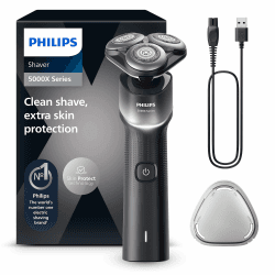 Philips Shaver Series 5000X - elektrischer Rasierer für Herren, Nass- und Trockenrasur, Skin Protect Technologie, flexibler 360-Grad-Scherkopf, Aufladen in 1 Std./5 Min Schnellladung (Modell X5004/00) silver-schwarz Angebot bei HelloDeals