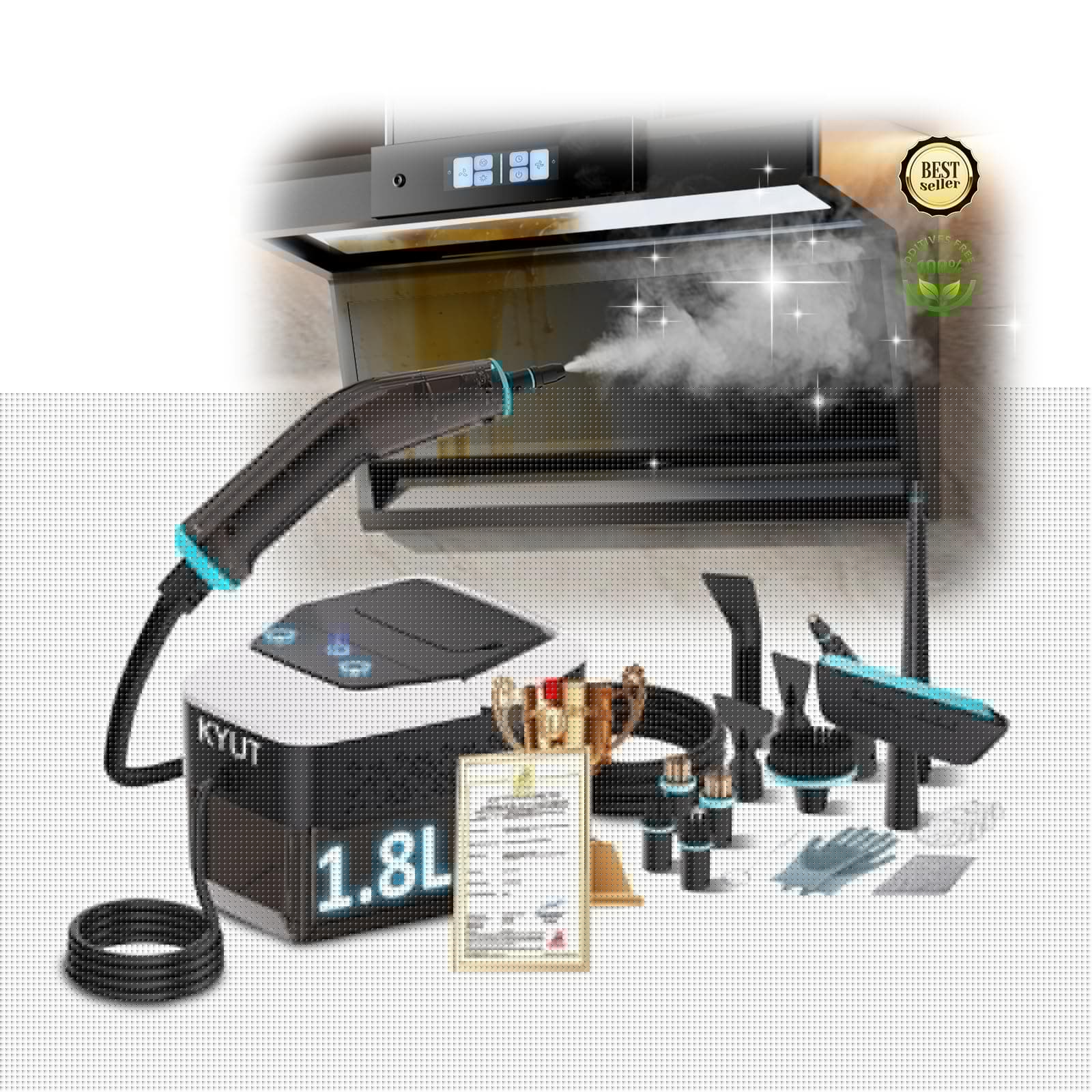 KYUT 16-in-1 Dampfreiniger【80% höhere Reinigungseffizienz – Branchenführer Nr.1】Dampfreiniger Handgerät【Dreifacher Sicherheitsschutz – 6 Konformitätszertifikate】1,8L Tank für Haushalt, Küche und Auto 01-schwarzweiß Angebot bei HelloDeals