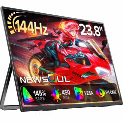 Newsoul Portable Monitor 24 Zoll 144Hz | QLED Mobiler Monitor | 2000:1 FreeSync 450Nits 145% sRGB | USB-C & HDMI | VESA & Metallgehäuse | Bildschirm Portable Groß für Laptop/PS5/4/Xbox/Switch 23.8" Angebot bei HelloDeals