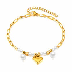 Gold Fußketten für Damen, Doppelte Kette Sommer Strand Fußkette | Klee Schmetterling Blumen Perle Herz Kreuz Rund Wulst Anhänger Fußkettchen, Wasserdicht Knöchelschmuck Geschenkbox Frauen Herz & Perle Angebot bei HelloDeals