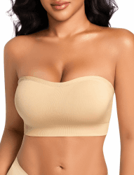 Trägerloser BH Damen ohne Bügel Push Up Bandeau BH ohne Träger Nahtloser BH Trägerlos Seamless Strapless Bra Tube Top Gepolstert Bralette mit Abnehmbaren Trägern M Beige Angebot bei HelloDeals
