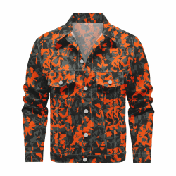 Herren bedruckte Jeansjacke Denim Jacke | Oversize Unisex, Grafikelemente, Übergangsjacke für Frühling Herbst Winter Streetwear XL Orange-schwarz Angebot bei HelloDeals