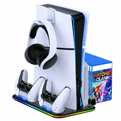 PS5 Stand Kühlstation für PS5/PS5 Slim/PS5 Pro,Vertikalständer mit Ultra-Lüfter und Buntem Licht, Headset-Halterung,PS5-Zubehör,Schwarz Angebot bei HelloDeals