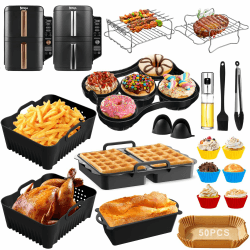 Heißluftfritteuse Zubehör - Airfryer Zubehör für Ninja Double Stack XL 9.5L Air Fryer SL400EU SL400EUCP, Philips 4000 Series, Ninja AF400EU, Airfryer 2 Kammern 8.5L-10L und Anderen Dual Zone Zubehör 23 Stück für Ninja Sl400eu Angebot bei HelloDeals