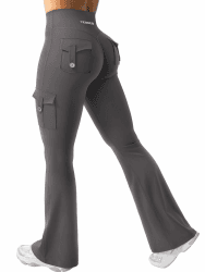 YEOREO CoreFlex Damen Invisible Scrunch Flare Leggings mit 4 Pockets | High Waist,Schlaghosen,Workout,Seamless,Push Up,Blickdicht,Yoga,Gym Legging,Butt,Sport M Dunkelgrau Angebot bei HelloDeals