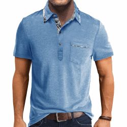 Poloshirt Herren Kurzarm Getäfelt T Shirts Kontrast Polo Klassisches Golf Sports XXL Hellblau Angebot bei HelloDeals